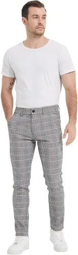 Vista 4 de Plaid&Plain Pantalones a cuadros para hombre, pantalones de vestir ajustados para hombre, pantalones chinos ajustados para hombre