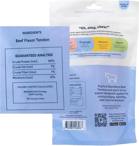 Vista 2 de Pupford Masticables de tendón de carne estándar para perros y cachorros, masticables totalmente naturales con glucosamina para la salud