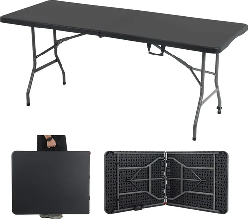 Vista 9 de Dkeli Mesa plegable de 4/6 pies para interiores y exteriores, mesa de plástico resistente, portátil, plegable, para camping, comedor, mesa de Negro