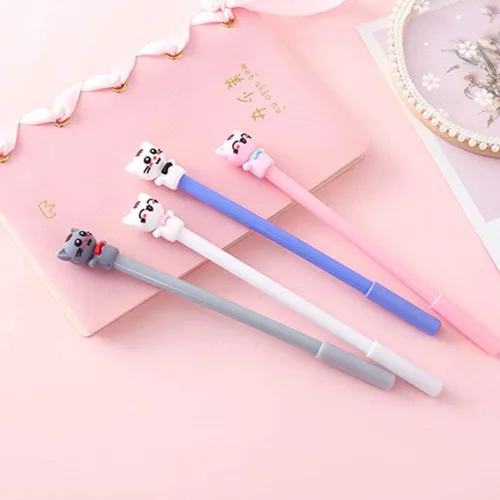 Vista 3 de Bolígrafo de tinta de gel con diseño de gato anudado de mariposa con diseño de animales, lindos bolígrafos de escritura negros kawaii, bolígrafo