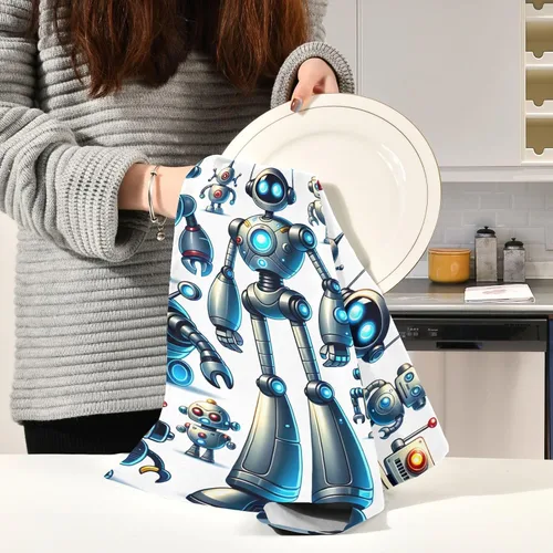 Vista 6 de GAIREG Cute Cartoon Robots Tea Towls, 28x18 Inch Decorative Kitchen Towels Farmhouse