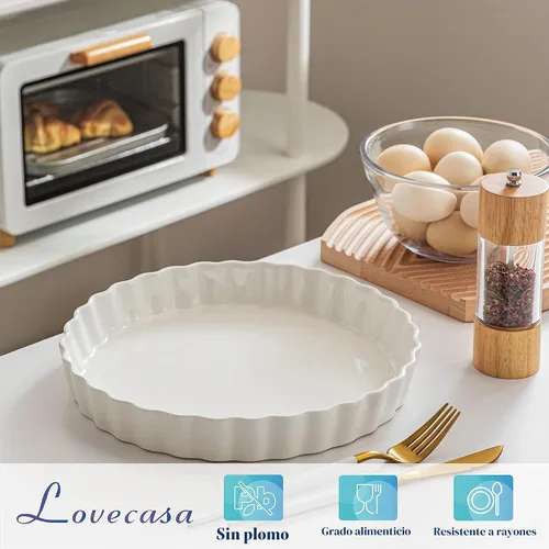 Vista 5 de LOVECASA Molde para hornear quiche de porcelana, molde para pastel reutilizable de 10 pulgadas, molde redondo antiadherente para pastel, molde