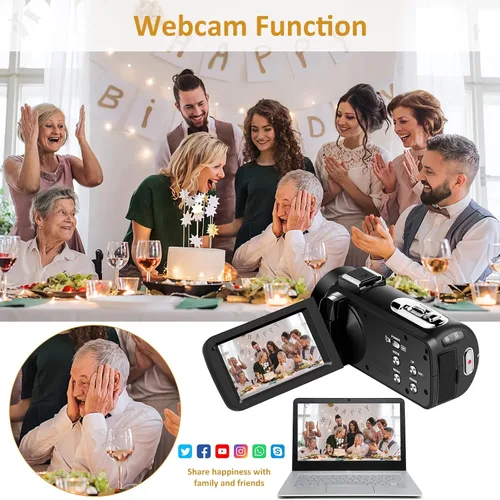 Vista 5 de Videocámara 1080P Videocámara Full HD 48MP Videocámara para YouTube Pantalla IPS de 3.0 pulgadas Cámara Vlogging Cámara 16X Grabadora de Video
