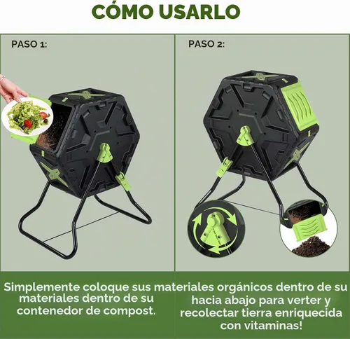 Vista 5 de Contenedor de compostaje pequeño de 21 galones, para exteriores, compacto, con cámara giratoria única, con puerta corredera y marco de acero