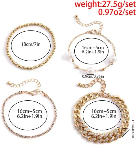 Vista 4 de Relojes de cara grande para hombre, delicadas pulseras de cadena dorada y plateada, estilo bohemio, ajustable, a la moda, con cuentas gruesas