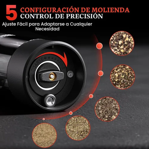 Vista 2 de Juego de molinillo eléctrico de sal y pimienta, automático para cocina, grosor ajustable, mayor capacidad, con luces LED, regalos de Navidad