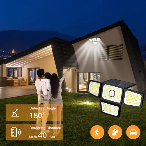 Vista 9 de Lámpara solar con sensor de 4 cabezales, sensor de movimiento para exteriores, 3000 lm, 283 LED, 6500 K, sensor de movimiento, IP65 impermeable
