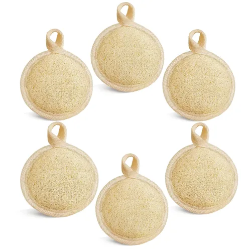 Vista 8 de YIQINGJIE Exfoliante de lufa natural (paquete de 4), almohadillas de esponja facial, limpia puntos negros sin dañar la piel, luffa para mujeres