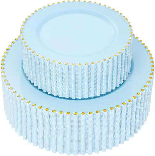 Vista 19 de supernal 100 piezas Platos de plástico negros y dorados, platos desechables negros, suministros de fiesta de Halloween que incluyen 50 platos