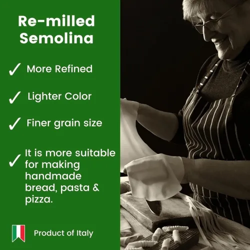 Vista 6 de POLSELLI Harina de sémola italiana, 11 libras (5 kg), Sémola molida fina Rimachinata para pasta fresca, pan, trigo duro, Producto de Italia, Fine