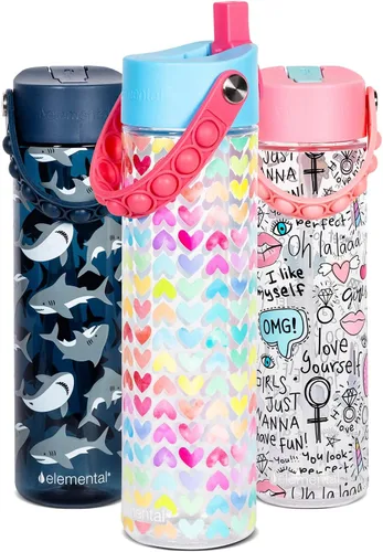 Vista 28 de Elemental Botella de agua Splash con pajilla, botella de agua reutilizable de plástico Tritan sin BPA con correa, ideal para viajes, gimnasio