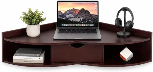 Vista 5 de Basicwise - Mesa plegable de pared con cajón, ahorro de espacio flotante Blanco