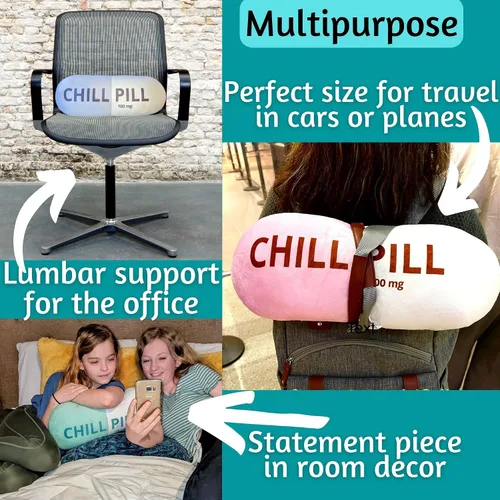 Vista 7 de Chill Pill Pillow – Almohada cervical para el cuello, divertida almohada relajante para el aula de esquina imprescindible para el aula, dormitorio