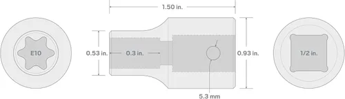Vista 4 de TEKTON 1/2 pulgada Drive x E10 Zócalo de impacto de estrella externa poco profunda SID22410