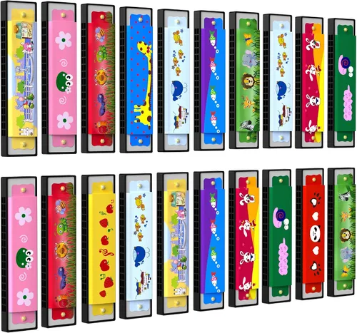 Vista 6 de 5 piezas de armónica para niños, regalo de cumpleaños, instrumento musical, regalo de fiesta de regreso, armónica de fila doble de dibujos animados