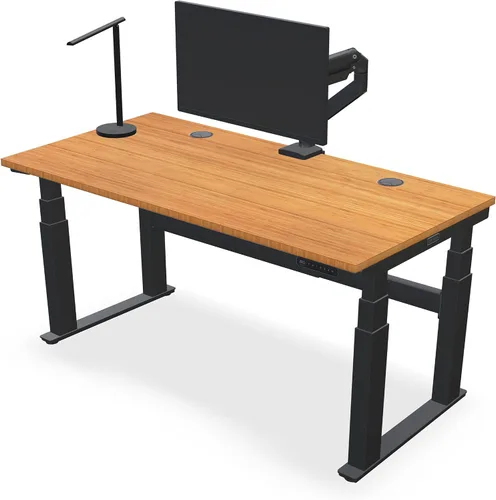Vista 3 de Uplift - Escritorio eléctrico de pie de bambú (80 x 30 pulgadas) V2-Commercial (gris) Escritorio de pie ajustable de 4 patas, teclado avanzado