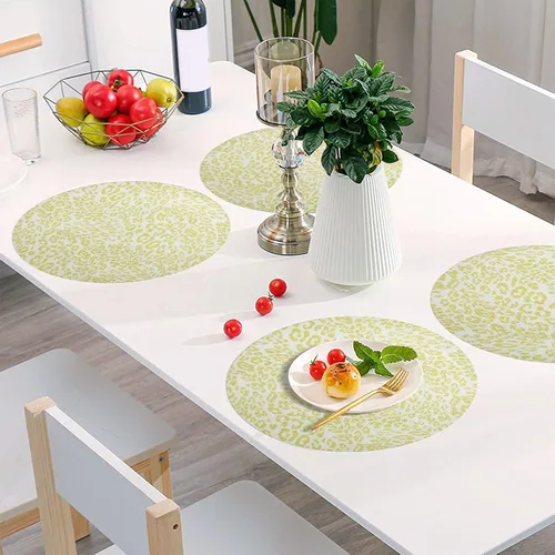 Vista 6 de Tapete de placa de PVC amarillo con estampado de leopardo, antideslizante para mesa de comedor para cocina (talla única x 1)