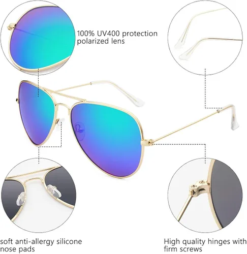 Vista 3 de Livhò Sunglasses for Men Women Aviator Polarized Metal Mirror UV 400 Lens Protection
