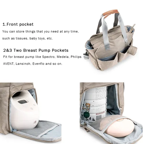 Vista 3 de Bolsa para extractor de leche – Bolsa de pañales para bebé con funda para laptop de 15 pulgadas y bolsillo de aislamiento, se adapta a la mayoría