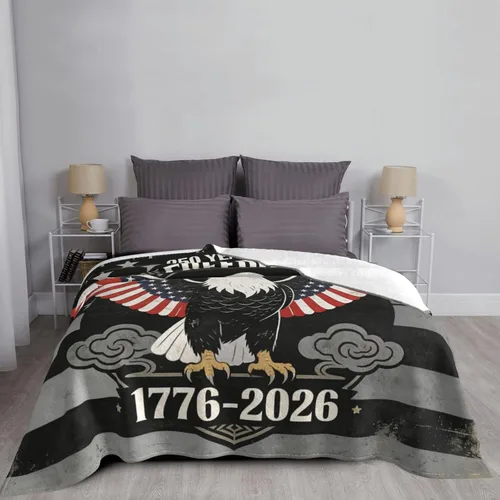 Vista 3 de 250 Anniversary USA Flag Flannel Fleece Throw Blankets, Patriotic Eagle Super Warm Soft Sofa Blanket All Season (40"x30")