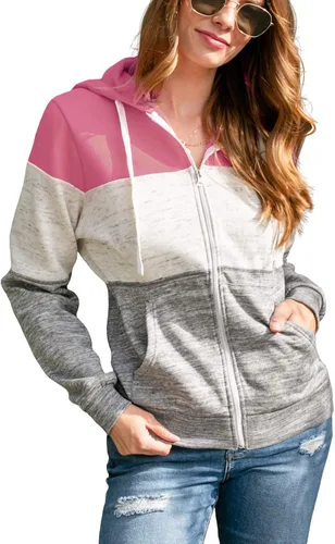Vista 5 de Doublju - Chaqueta ligera y delgada con capucha y cremallera para mujer de talla extragrande