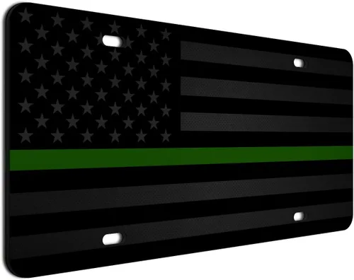 Vista 62 de JASS GRAPHIX Placa de matrícula personalizada con la bandera estadounidense de línea amarilla, homenaje personalizado a despachadores y operadores