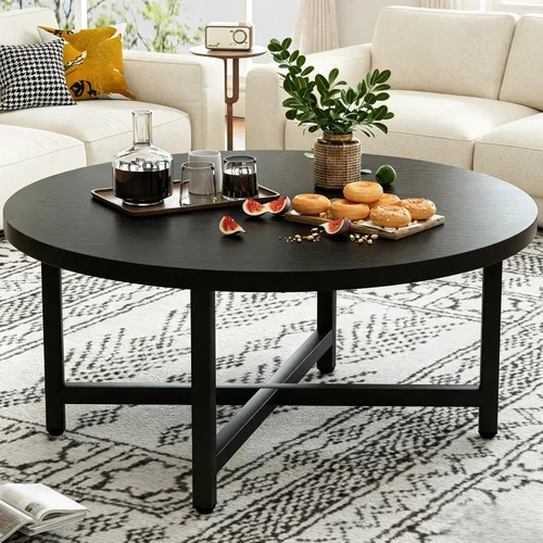 Vista 8 de Mesa de Centro, Mesas de Centro Pequeñas de 23.6", Mesas de Centro Redondas Negras para Sala de Estar, Mesa de Piso para Sentarse en el Suelo, Mesa