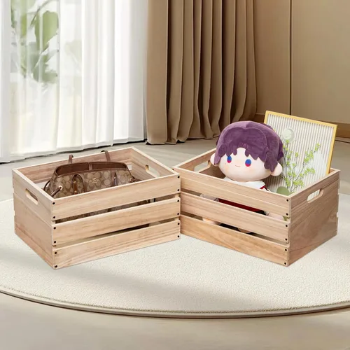 Vista 6 de Cajas de madera de gran tamaño de 20" de largo para almacenamiento, cajas de leche de madera de color tronco de granja, adecuadas para bricolaje