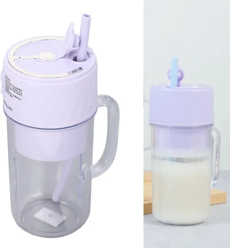 Vista 8 de Licuadora portátil, taza de viaje recargable con tapa y pajita, licuadora para batidos, licuados, jugos, mini licuadora para deportes al aire libre