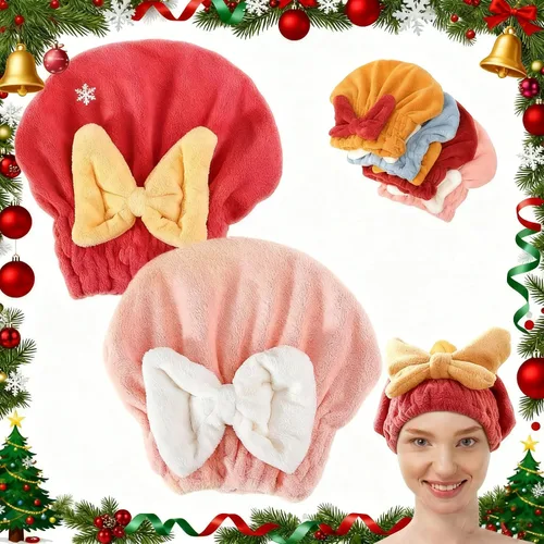 Vista 10 de 2 piezas de gorras de secado de cabello de microfibra, nueva toalla de pelo absorbente de Navidad 2026 para cabello húmedo de mujer, toalla de pelo