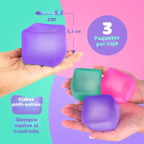Vista 5 de Juguete Fidget Cubo Antiestrés Paquete de 3 - Cubo de 2.1" Relleno de Gel de Alta Densidad, Juguetes Fidget Blandos para Relajación, Juguetes