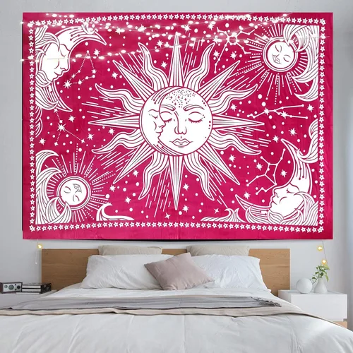 Vista 10 de ICC - Tapiz de sol y luna, tapiz de sol blanco y negro, sábana para colgar en la pared, decoración de habitación, tapices estéticos de arte místico