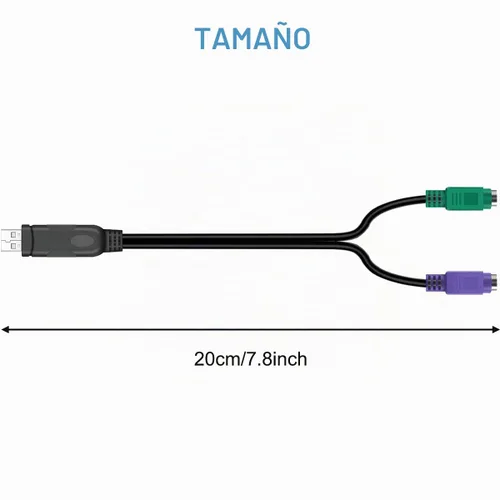 Vista 6 de Adaptador PS/2 a USB, cable adaptador de teclado y ratón, PS/2 hembra a USB A macho con chip, 2 cables convertidores 2 en 1 PS-2 a USB 2.0 Negro