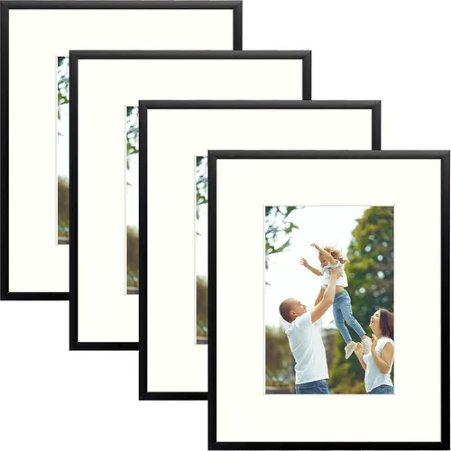 Vista 17 de Golden State Art Portarretratos de 5 x 7 pulgadas con paspartú para fotos de 4 x 6 pulgadas, juego de 4 marcos de aluminio de vidrio real de alta