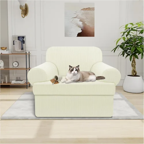 Vista 67 de Funda impermeable para silla con brazos, juego de 2 piezas, funda a rayas para 1 sofá separado con cojín en T, fundas de sillón de tela