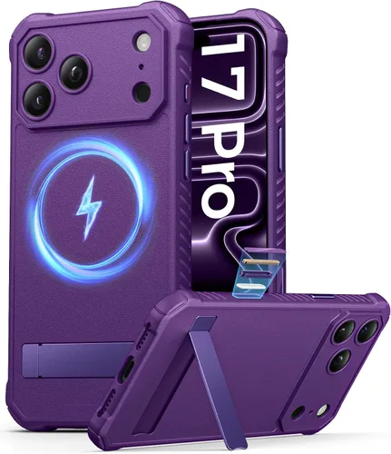 Vista 14 de ASAFCASE - Funda para iPhone 17 Pro con soporte, compatible con MagSafe, color negro Camera Control Button, Military Grade Shockproof, Full Camera