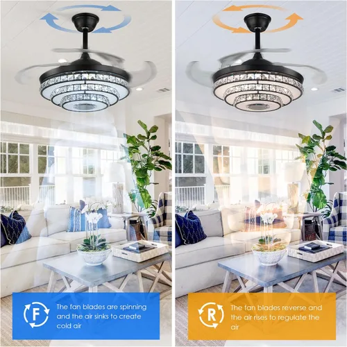 Vista 7 de Ventilador de techo inteligente tipo candelabro de 42 pulgadas con luz, ventilador de techo candelabro retráctil con altavoz Bluetooth y control