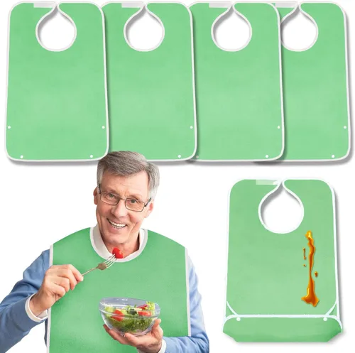 Vista 9 de Paquete de 4 baberos de tela de rizo para adultos con atrapamigajas, baberos para adultos lavables y ajustables, unisex, para hombres, mujeres