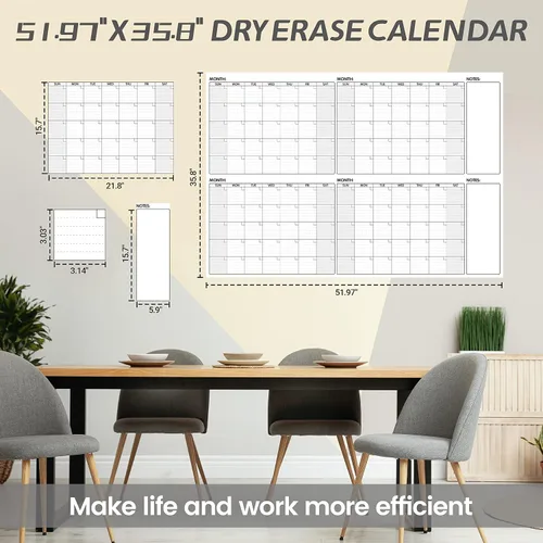 Vista 6 de Calendario grande de borrado en seco, calendario de pared de 4 meses sin fecha, borrado en seco, 52 x 36 pulgadas, calendario grande para pared