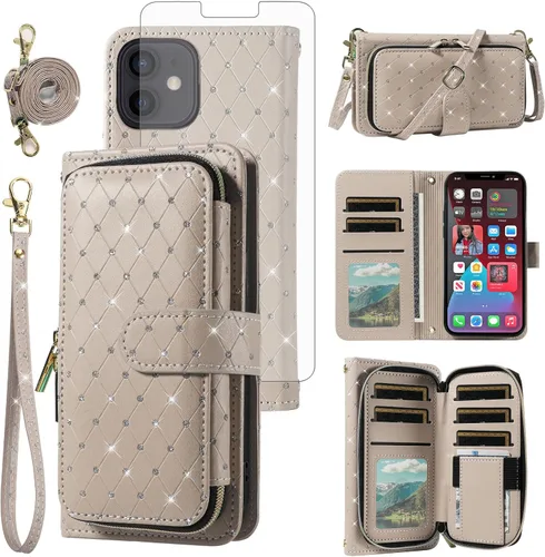 Vista 156 de Funda para teléfono iPhone 6 6S con cremallera y protector de pantalla con protector de pantalla, correa de cordón cruzado, ranura para iPhone 6 Six