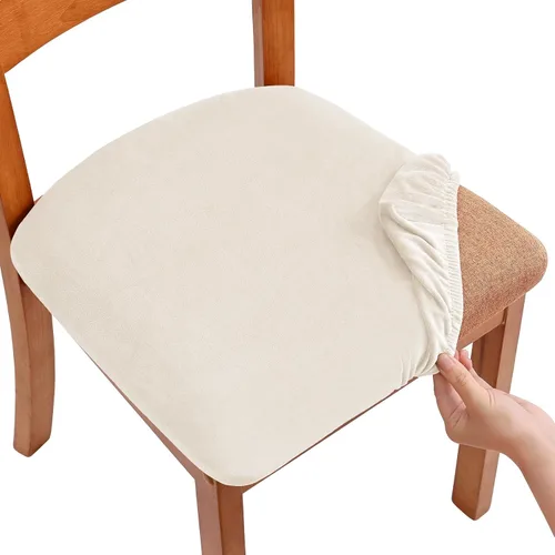 Vista 26 de Smiry - Fundas de asiento de terciopelo para silla de comedor, juego de 2, ajuste elástico, extraíbles y lavables, fundas protectoras de cojín