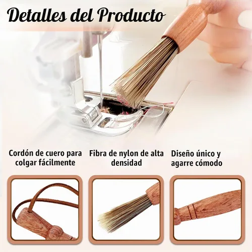 Vista 2 de Savina Cepillo de limpieza para máquinas de coser y sergers - Herramienta de coser, cepillo de pelusa de madera con una correa para colgar
