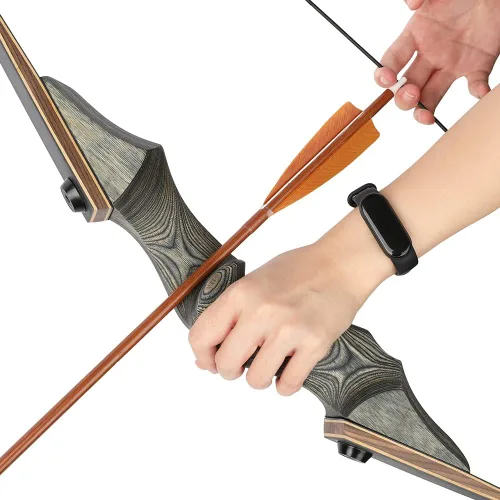 Vista 3 de Black Hunter Takedown - Juego de arco largo y flecha, arco largo de caza estadounidense de 60 pulgadas, arco de madera para caza, mano derecha