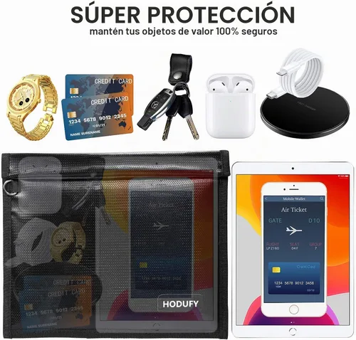 Vista 3 de Hodufy Faraday Bags 9.8 x 11 pulgadas, jaula Faraday ignífuga e impermeable, protector de llavero Faraday, emisión de señal de teléfono celular