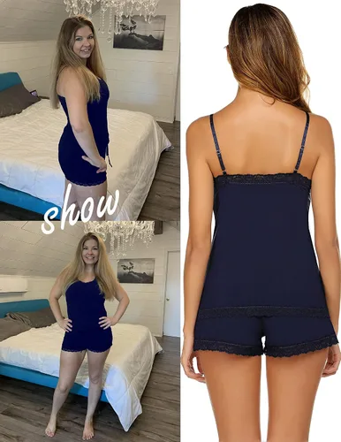 Vista 6 de Avidlove - Conjunto de pijama para mujer con pantalones cortos, ropa para dormir con borde de encaje