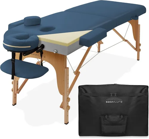 Vista 8 de Saloniture Mesa de masaje plegable de espuma viscoelástica profesional, portátil con funda de transporte, color negro