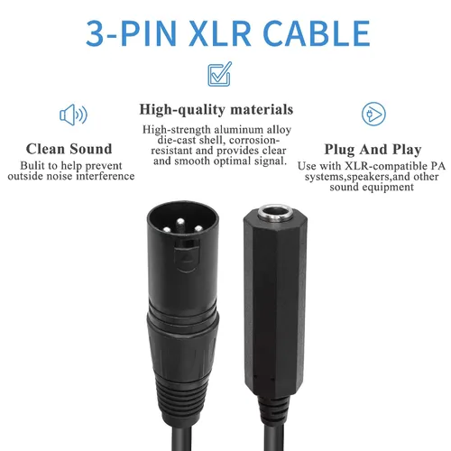 Vista 4 de QIANRENON XLR macho a 1/4 "hembra adaptador de cable de equilibrio TRS 0.250 in a XLR 3 pines mono audio conectar convertido cable de interconexión