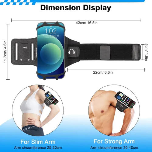 Vista 7 de MoKo - Soporte de teléfono para correr, brazalete giratorio de 360° Running armband fits phones over 5.8 inches and provides screen access, quick