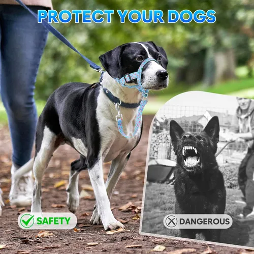 Vista 5 de Collar de cabeza de perro, cuello impreso sin tirones, ajustable para cabeza de perro, correa suave con enlace de seguridad, correa de bozal de 3