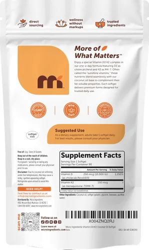 Vista 6 de Micro Ingredients Vitamina D3 10,000 UI + K2 MK-7 200 mcg por porción, 90 cápsulas blandas Suplemento extra fuerte* D3 K2 2 en 1 Cápsulas
